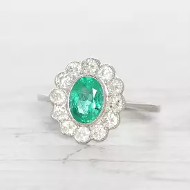 Vintage Style 1.10 Carat Emerald and Diamond Cluster