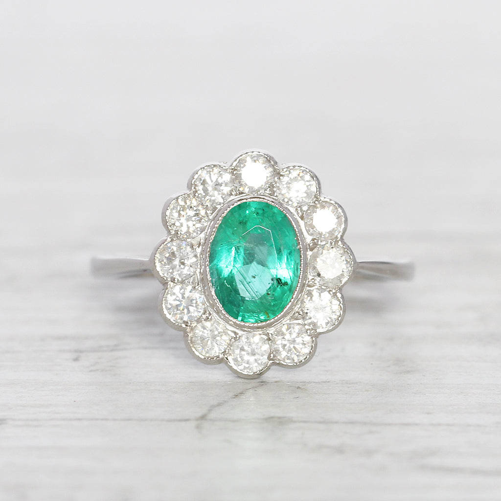 Vintage Style 1.10 Carat Emerald and Diamond Cluster