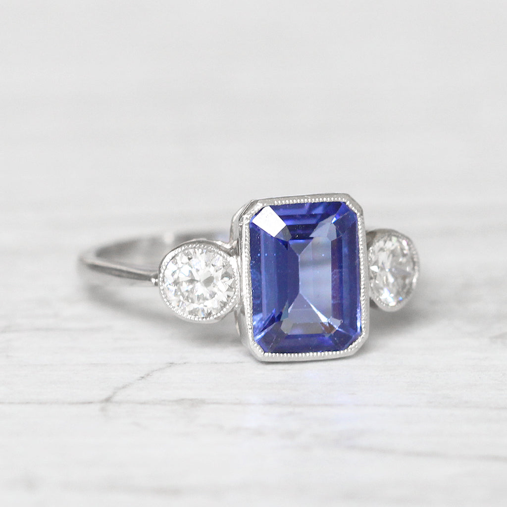 Vintage Style 2.20 Carat Tanzanite and Diamond Three Stone