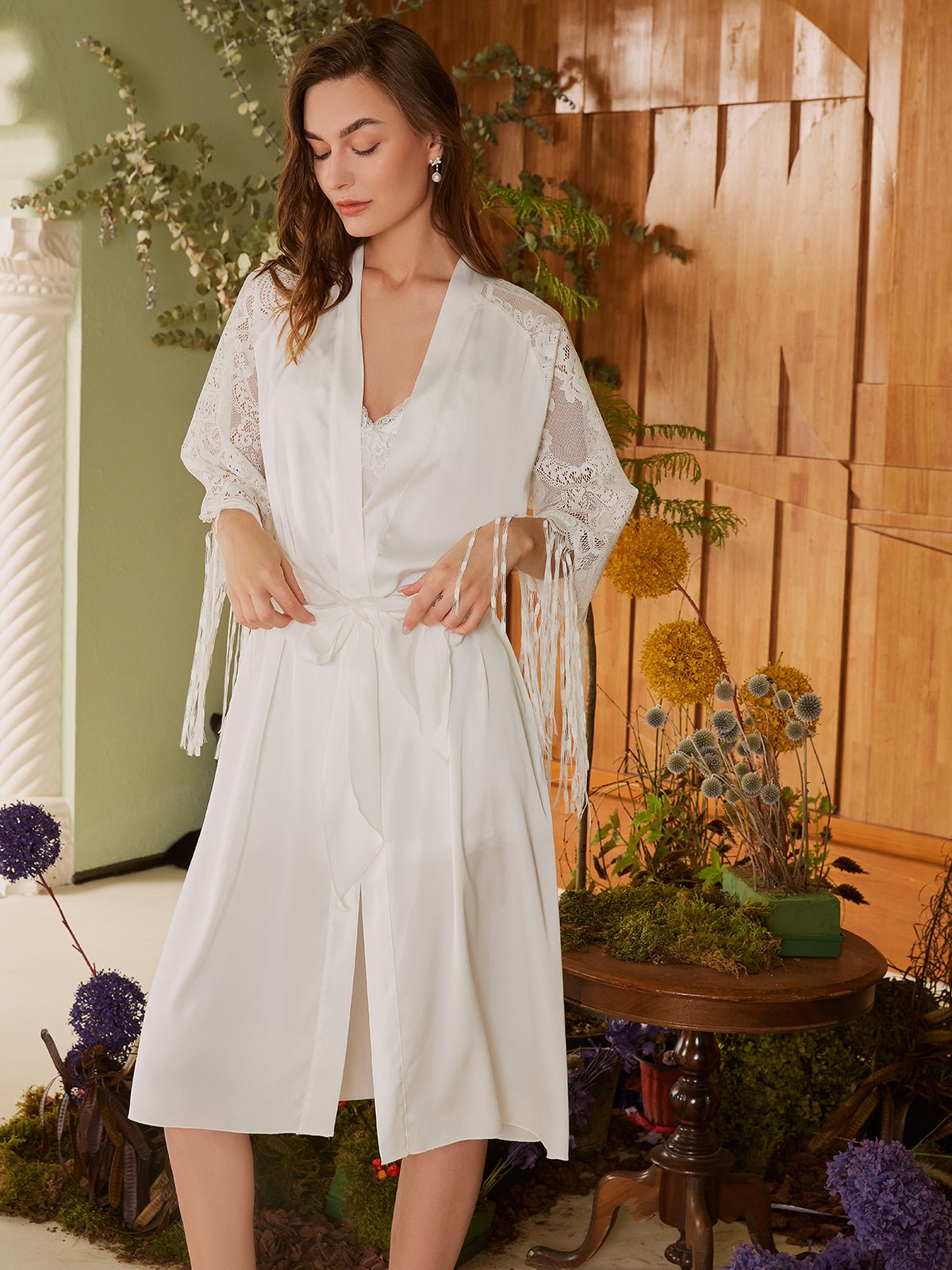 White Tassle Bridal Robe