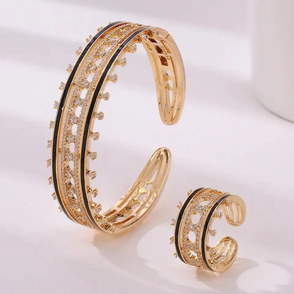 Women Fashion Cuff Bangle Ring Set