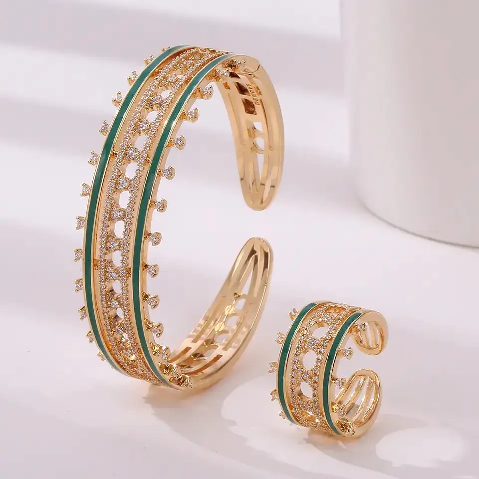 Women Fashion Cuff Bangle Ring Set