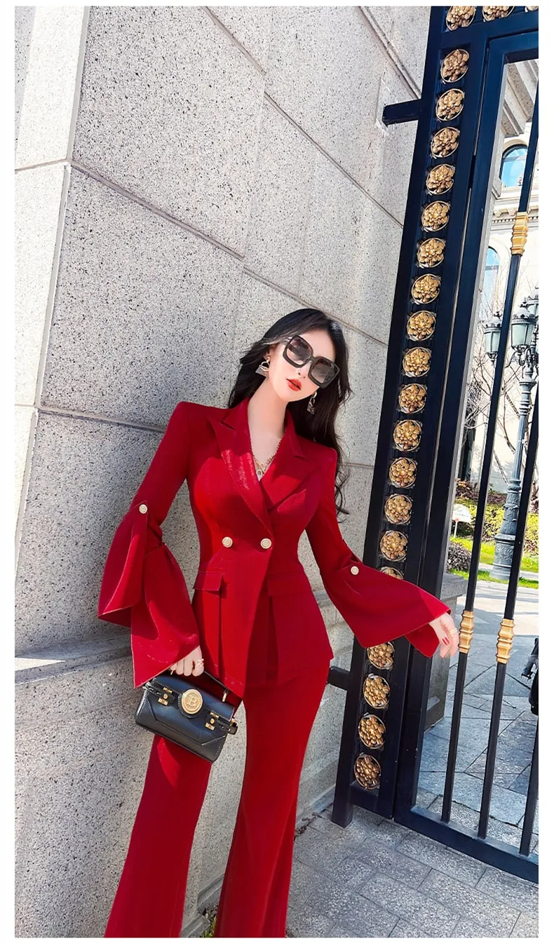 Women's Casual Notched Collar High Waist Long Sleeves Two Piece Set