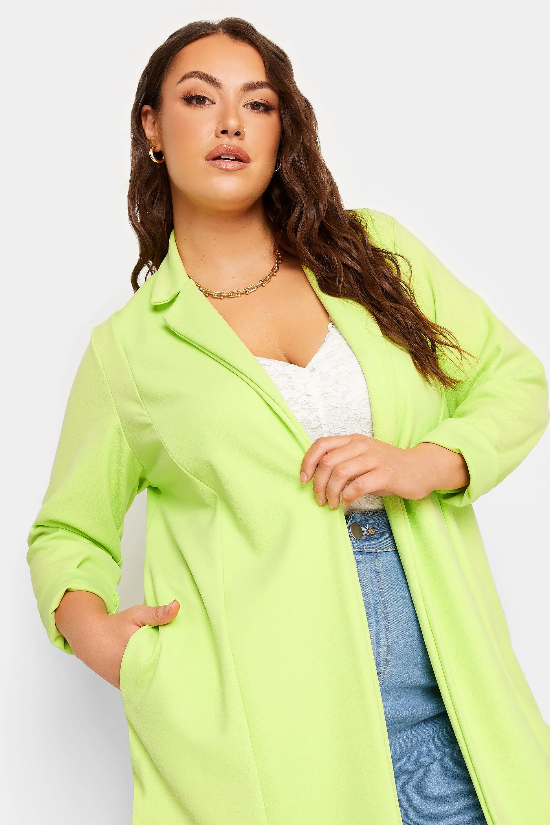 YOURS Curve Lime Green Scuba Blazer